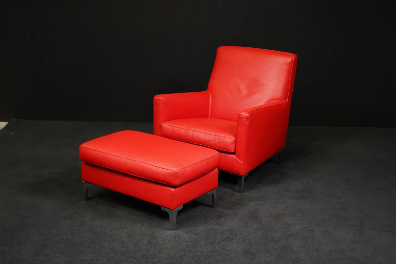 Saba Italia Sessel mit Fußhocker Leder Chrom — Bild 1
